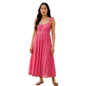 Arula Pink Lace Maxi Smocked Back Dress Boho size 18-20